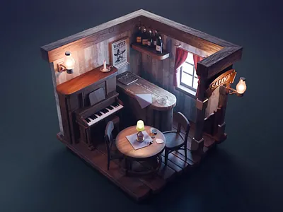 Saloon Diorama 3d blender diorama illustration isometric render room saloon western wild west