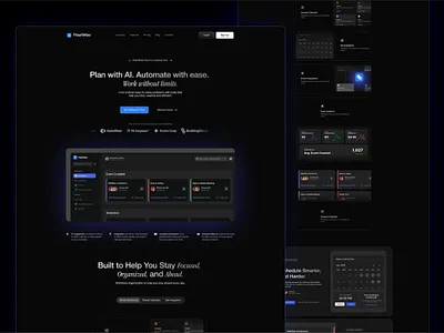 AI-Powered Productivity, Wrapped in Dark Elegance Landing Page animation branding darkmode design dtmotion graphic design landing landing page saas ui ux