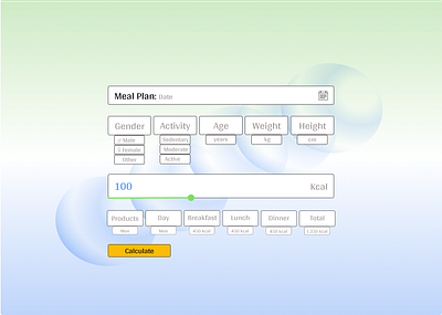 Meal Plan Calculator figma form graphic design meal plan calculator ui ux