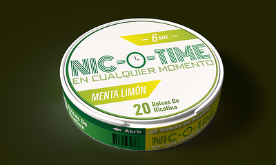 "Nic-o-time" Nicotine Pouches 3d art 3d modeling 3d visualization adobe illustrator adobe photoshop caffeine pouches chewing tobacco energy pouches illustration logo logo design nicotine pouches nootropic pouches packaging packaging and labeling project from scratch tobacco tobacco free vape