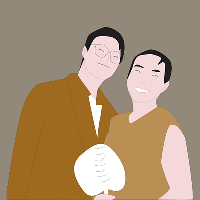 Minimalist Vector Illustration of Two Happy Friends Posing Toget warm tone