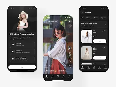 Core Feature short videos to earn App Design app design app ui crypto wallet digital glasses nft earn with content gamefi earning lee token mobile app mobile app design mobile ui nft rewards short video app social rewards socialfi platform video earning app video monetization watch and earn web3 video