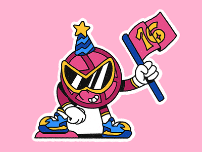 Happy Amazing Sweet 16 Dribbble! aniversary basket birthday branding design dribbble flag glove graphic design hat illustration logo mascot party retro sneaker sticker sweet 16 textured vibrant