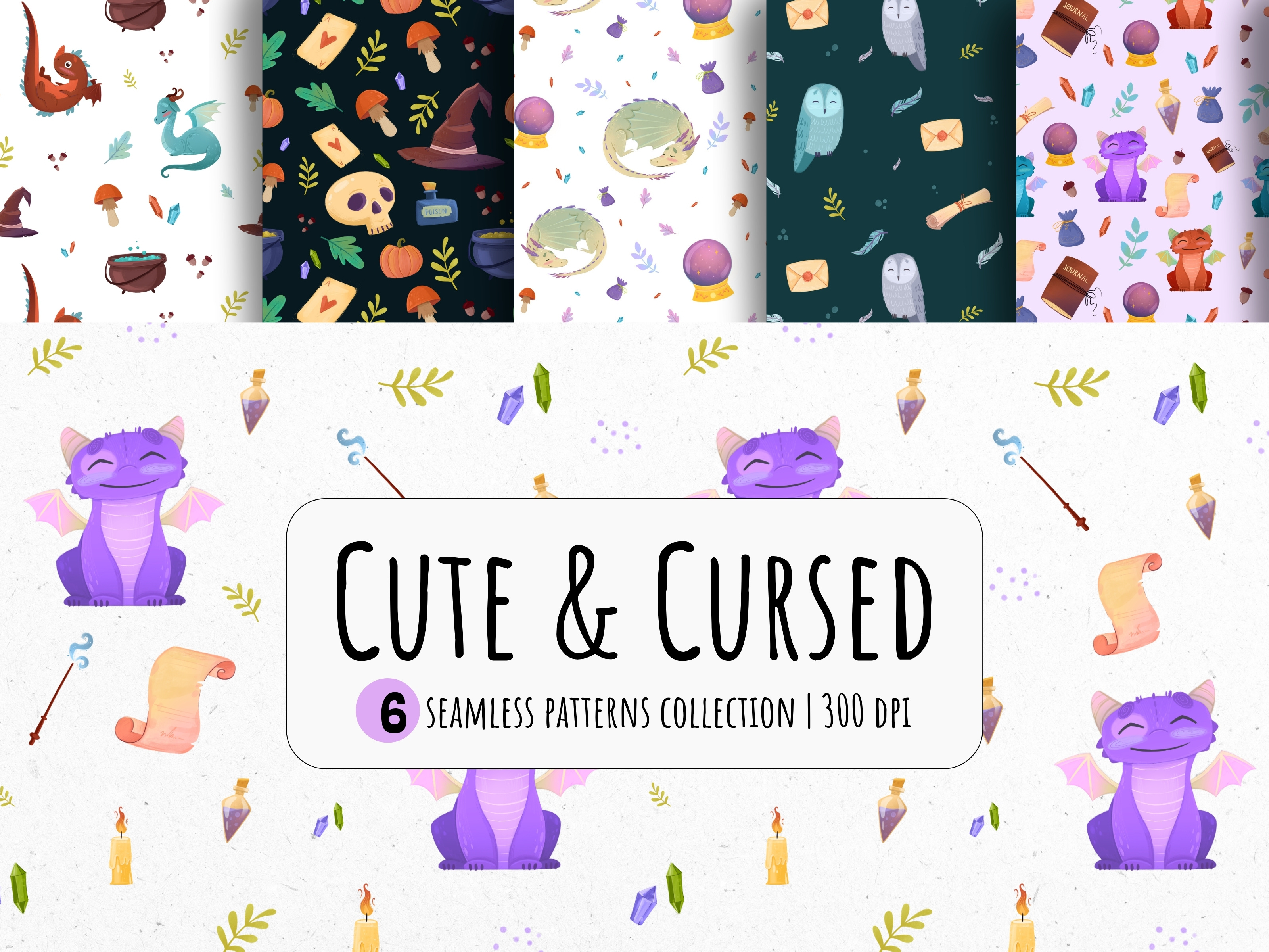 Whimsical Dragon Pattern Pack – 6 Seamless Designs packaging design pattern design whimsical