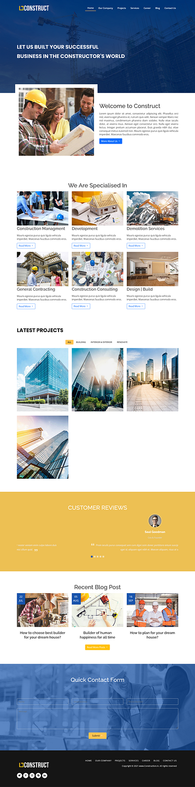 Modern Construction Site UI Design construction design responsive ui web design website
