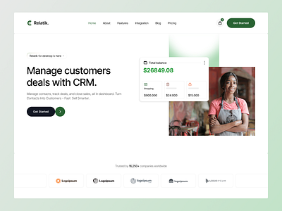 SaaS CRM Landing Page – Relatik UI clean design conversion design crm ui dasboard ui fintech ui ideapeel landing page marketing page motion graphics product design saas website service startup website template ui ui design ux design web app webflow