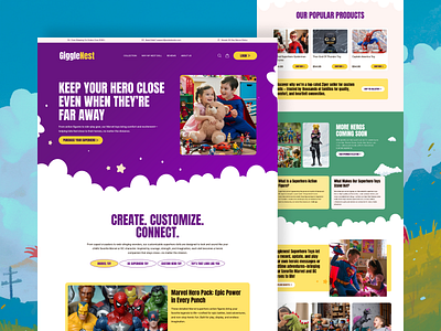 GiggleNest—Hero-Inspired Toy Store Landing Page action figure bold design ecommerce figma landing page marvel hero modern design shop shop online store super hero toy toy landing page toyshop typography uiux