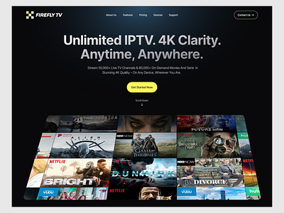 Unlimited IPTV 4K Clarity. 2 Hero Desgine anywhere. creativ dribbble hola mordan tv tv landing page tv webside
