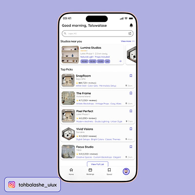 Mobile Home Screen - STUDIOVERSE app ui clean ui figma home screen mobile app mobile design product design ui design uiux