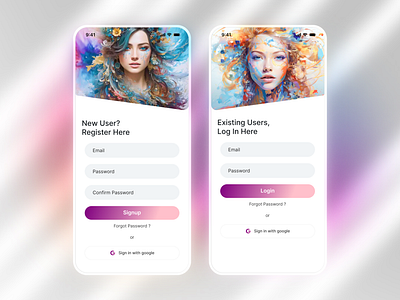 AI Art Profile - Login Signup UI ai login signup ai profile app design create account graphic design login login screen login signup page login signup ui login ui mobile app design onboarding registration sign in sign up sign up form signup screen ui design uiux welcome screen