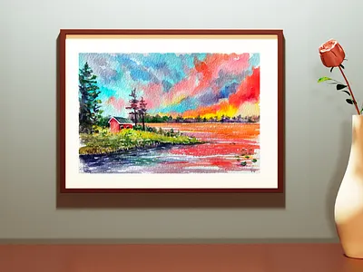Original Watercolor Ukrainian Paintings, Rural Nature, River art hand painted handmade nature paint painting river ukraine