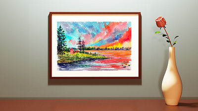 Original Watercolor Ukrainian Paintings, Rural Nature, River art hand painted handmade nature paint painting river ukraine