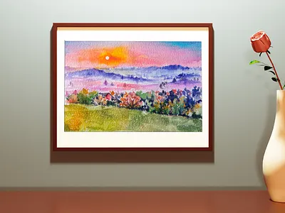 Original Watercolor Ukrainian Paintings, Rural Nature, River art hand painted handmade paint painting ukraine watercolor