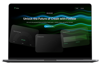 FinFlow Website Design dark mode ui design fintech glassmorphism landing page ui