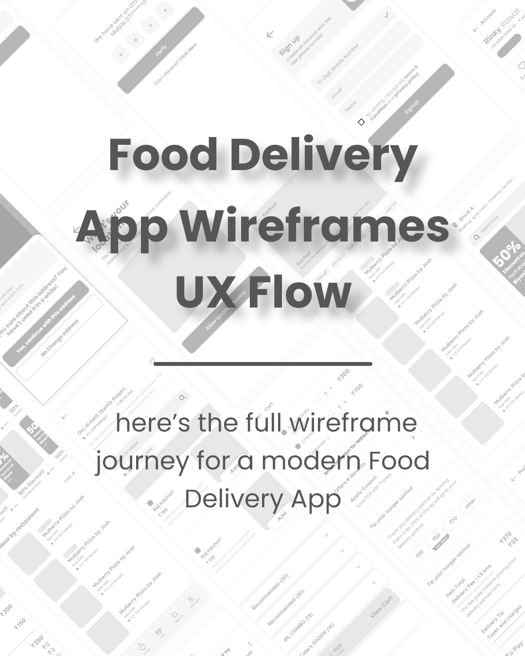 Food Delivery App Wireframes app design graphic design illustration ui ux vector