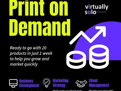 Social Media Print on Demand Flyer black and green black and neon complex design focus details digital product flyer design minimal minimalist minimalistic modern pod print on demand purple and black simple small business social media tech design tech style visual appeal
