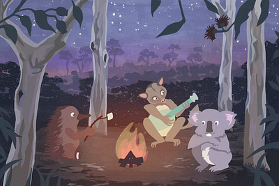Australian Camp Fire animals animation australian character echidna illustration koala possum