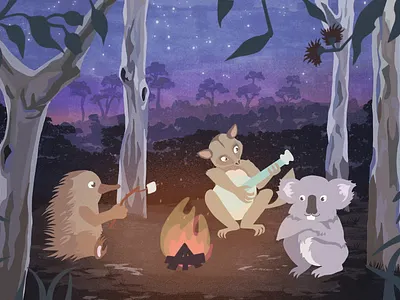 Australian Camp Fire animals animation australian character echidna illustration koala possum