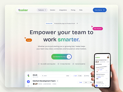 Taskeer – Task Management SaaS Design agency branding creative design illustration landing page landing page template logo modern productivity tools saas template task management ui ux