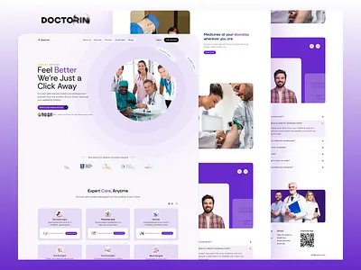 Doctorin Landing Page UI best color creative doctor website footer hero section landing page new popular review testimonial typography ui unique ux