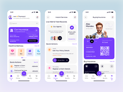 Car Insurance Mobile App – Easy Claims & Smart Coverage app design car insurance claim tracker clean design fintech insurance app insurance tech mobile app modern ui policy management uiux user experience user interface vehicle insurance