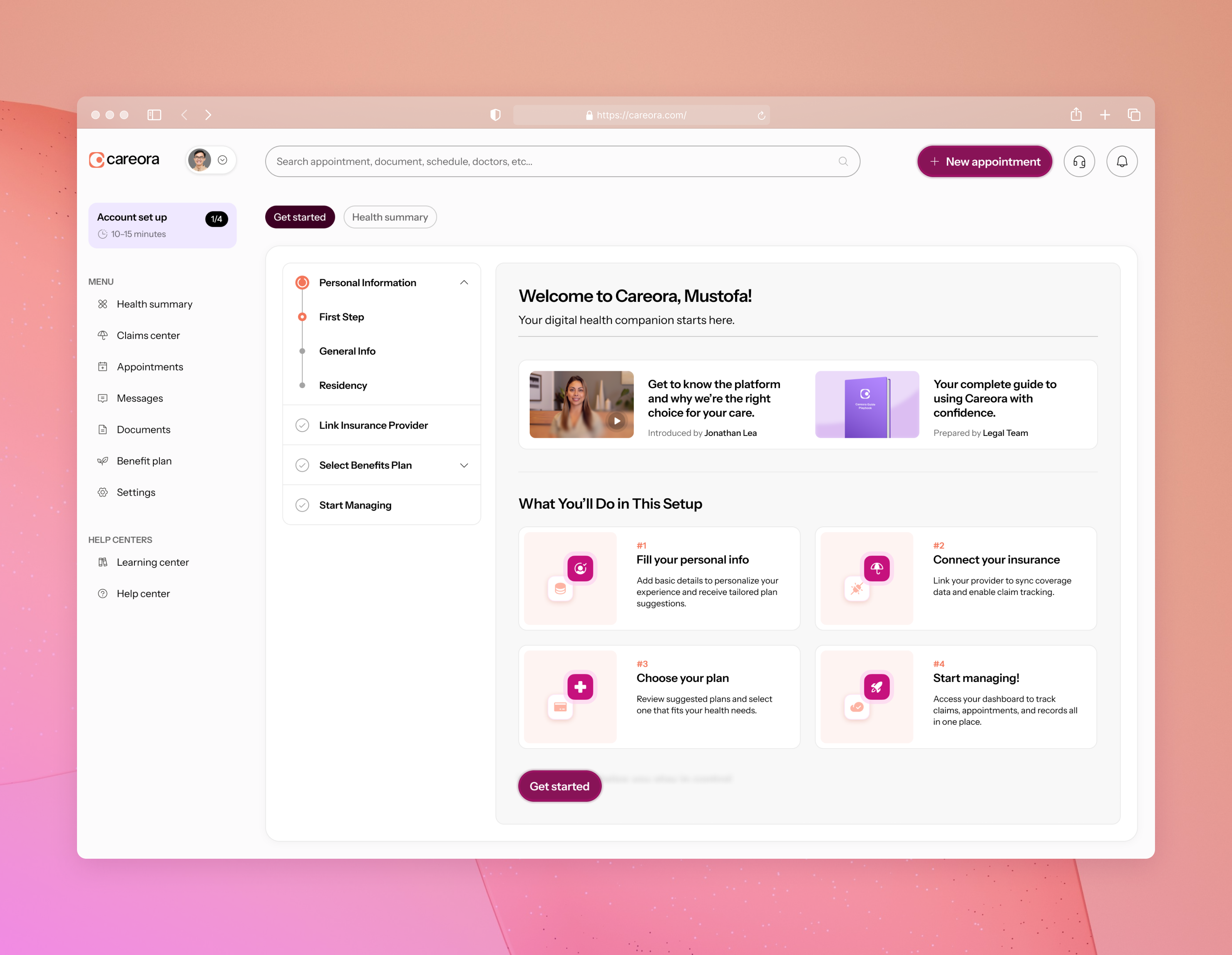 Careora - “Account Setup” Dashboard dashboard ui design inspiration design system health saas healthcare app healthtech medical dashboard ui design user onboarding web app