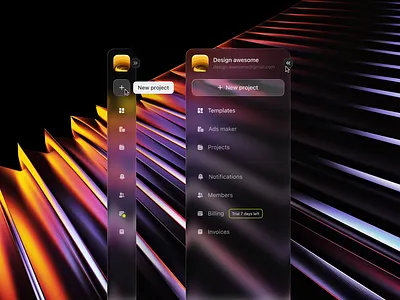 Liquid Glass Sidebar UI desktop app frosted glass ios liquid glass navigation side menu sidebar