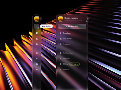 Liquid Glass Sidebar UI desktop app frosted glass ios liquid glass navigation side menu sidebar