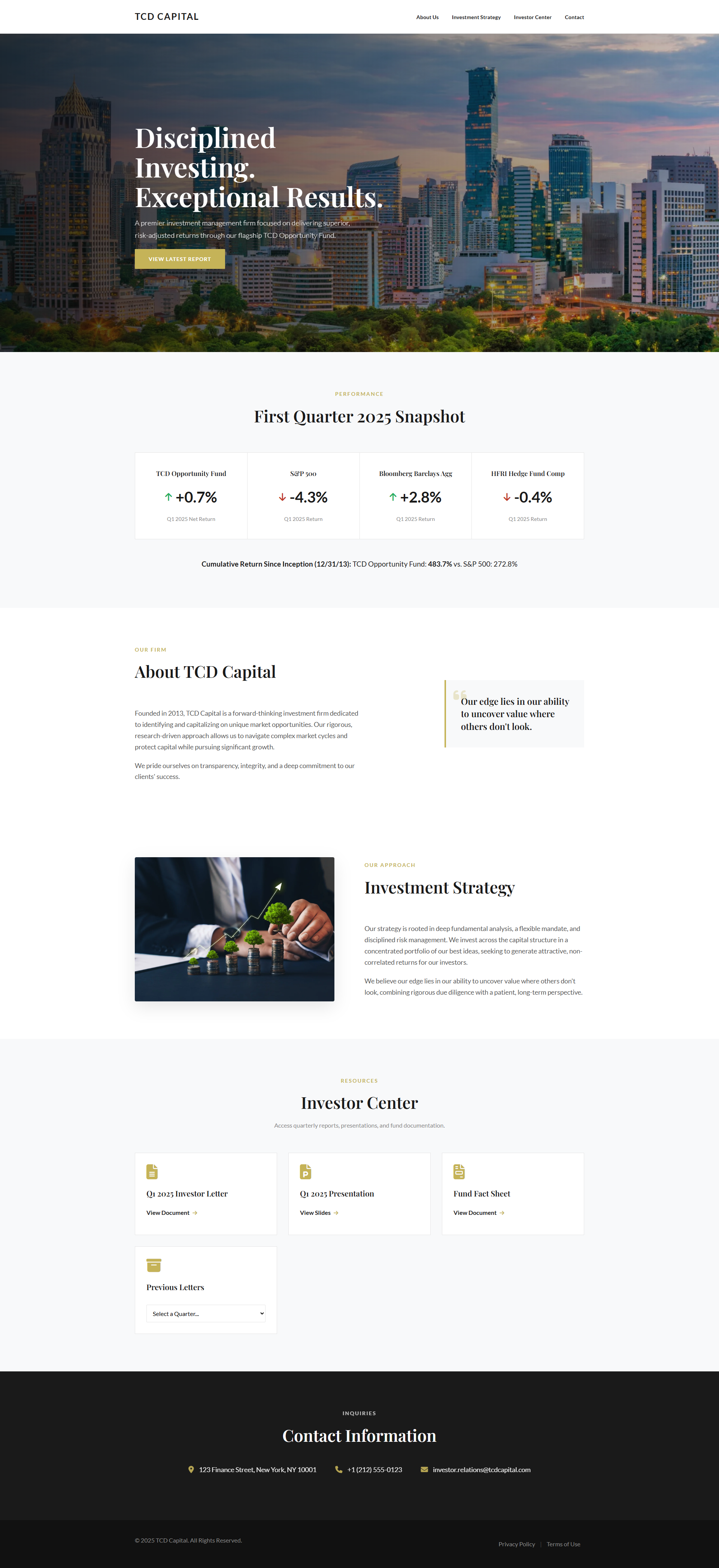 TCD Capital – Modern Investment Firm Website Design investment strategy