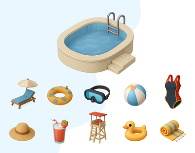 Summer Pool 3D Icon Pack 3d 3d art 3d clay art 3d design 3d icon 3d illustration 3d object 3d pack 3d vector digital art digital illustration graphic designer icon pool summer summer pack summer vector swimming pool swimming vector