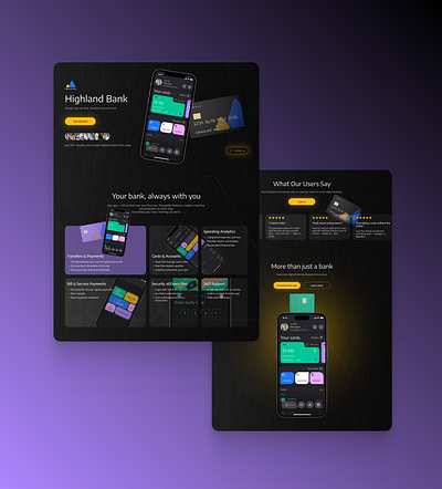 Highland Bank - Landing Page bankingapp branding design landingpage logo mobile mobileapp onlinebanking ui ux webdesign