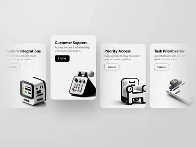 Black & White Minimal UI Cards Design 3d 3d design ai animation art black black and white dark theme framer minimal mobile monochrome new security ui cards ui design ui ux web design webflow white