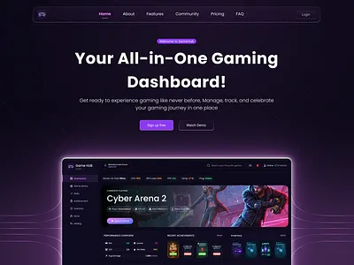 GameHub Dashboard – Saas Landing page gaming landing page landing website saas saas landing saas landing page saas website webdesign website
