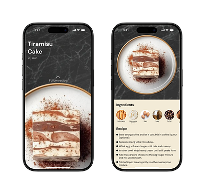 #DailyUI aesthetic cake design dribble food illustration ios kitchen mobile recipe ui vector