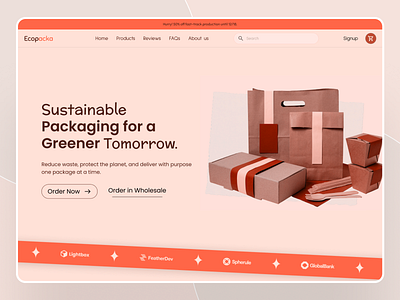 Sustainable Packaging Design Website Hero boxes branding cosmetics delivery eco packaging food packaging graphic design hero hero section homepage landing page minimal modern packaging design packaging hero project saas webdesign website website design