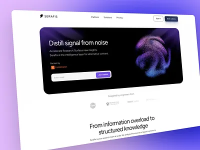 Tuning into clarity – Designing Seraphis’ first impression bulb cards chip document illustrations landing page purple ui wavy globe