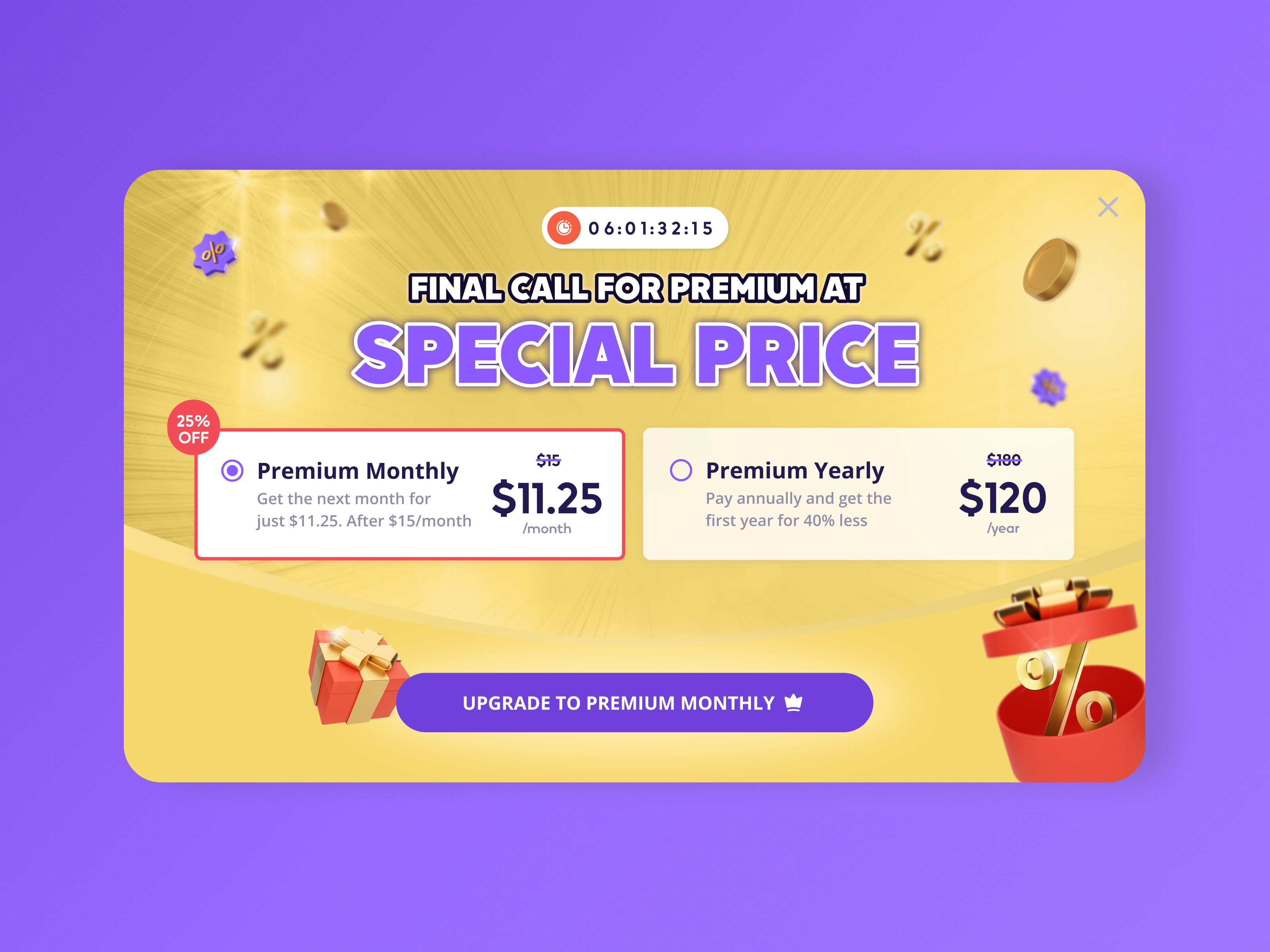 Upgrade Offer Banner — Final Call 3d design 3d elements product design ui ui design upgrade banner upgrade flow ux ui web app design