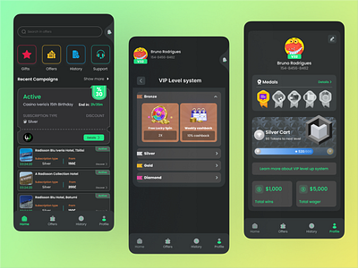 Loyalty Rewards App UI – Casino,Bet Gamification & Dark Mode 3d animation casinoapp cleanui darkmodeui gamification graphic design hotelappui inapprewards levelupsystem logo loyaltyapp mobileui motion graphics rewardsprogram ui uidesign uiinspiration userprofiledesign uxdesign