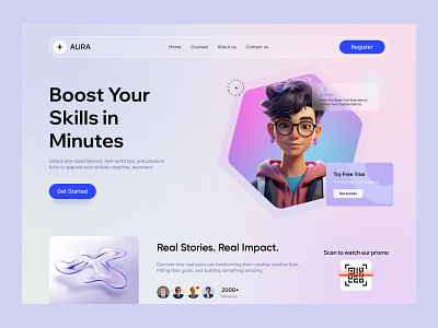 E-Learning and EdTech Platform for Online Education 3davatar aidesign courseplatform creativelearning e learning edtech figmadesign landingpage minimalui modernui onlinelearning uiux webdesign