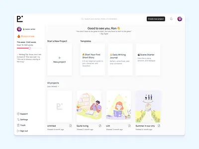 SaaS Dashboard for writers animation app dashboard design mob productdesign saas startup ui ux website