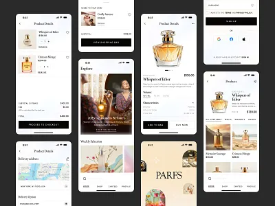 Luxury Perfume E-Commerce Mobile App Design | UI/UX Design android app interface app prototype beauty app design clean ui design ecommerce app ui fashion ecommerce app fragrance app design ios luxury app design luxury brand ux minimal app ui mobile app ui design mobile ecommerce app modern ecommerce ui perfume app ui perfume ecommerce app ui uiux design