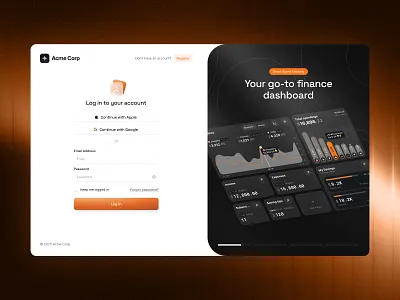 Personal finance dashboard | Login dark dark mode dashboard desktop finance kpi orange saas ui web design website