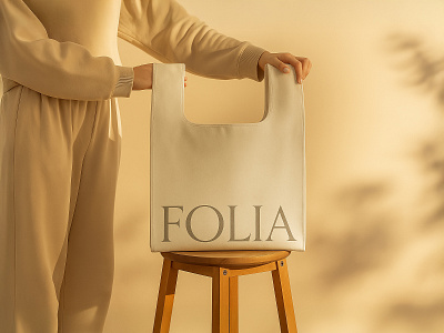Elegant Beige Tote Bag – FOLIA Collection 3d animation beige branding contemporary design elegance graphic design logo minimalist motion graphics structured tote ui