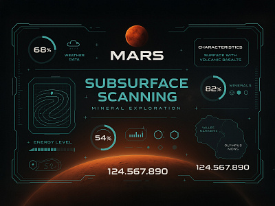 Mars Subsurface Scanning – Mineral Exploration Data 3d animation basalts branding digital exploration futuristic graphic design interface logo mineral motion graphics science technology ui