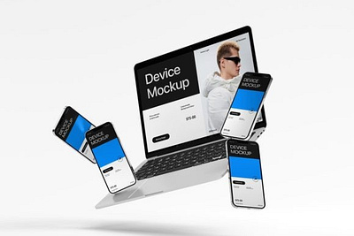 Realistic Floating Device Mockup Set branding design device floating mockup presentation realistic