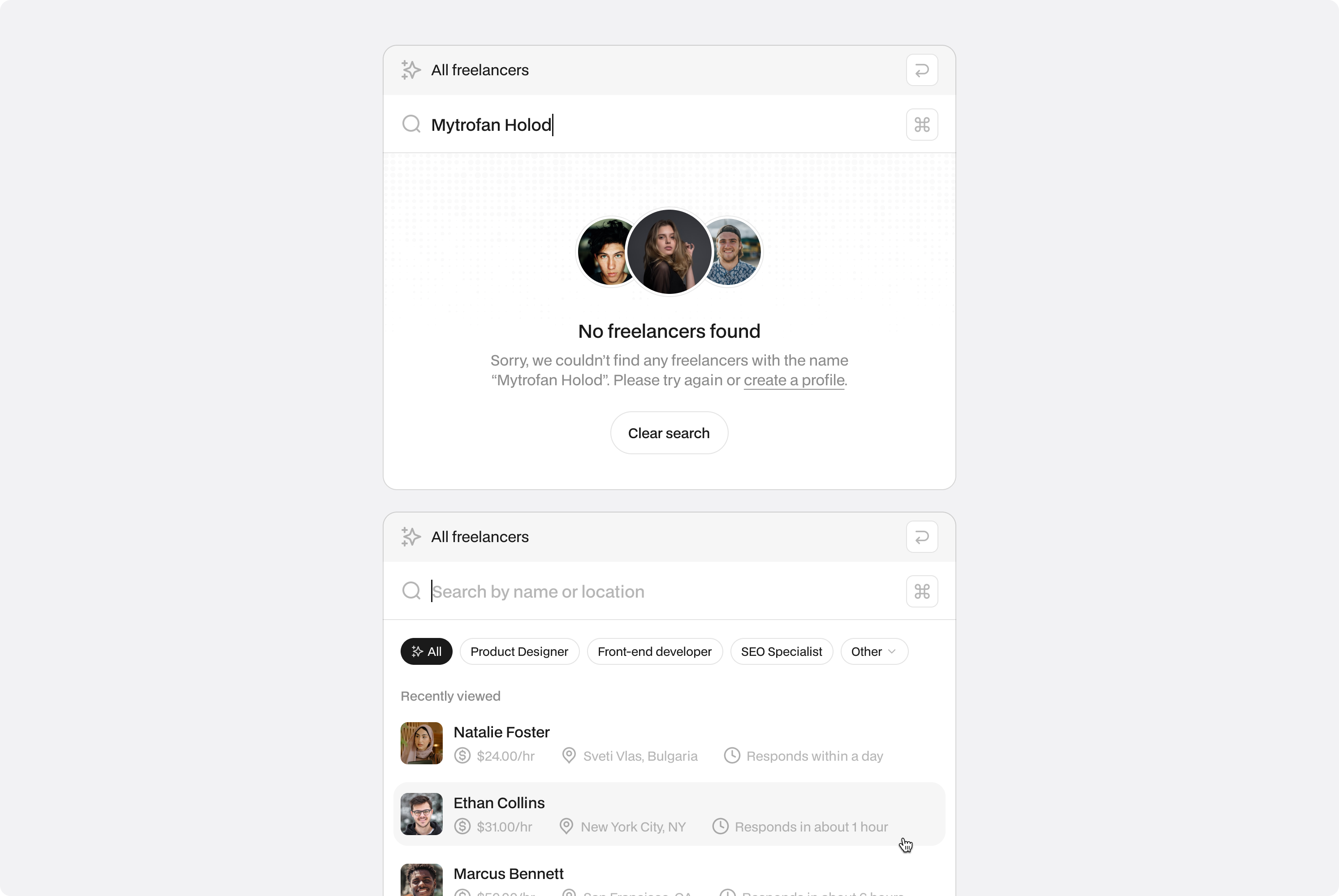 Search Modal UI – Result & No Result States design saas startup ui ux web application web design