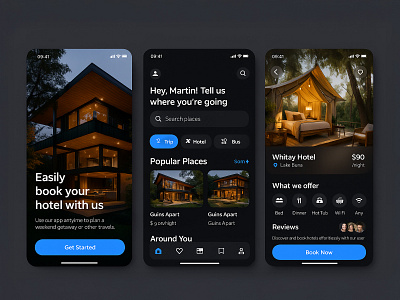 Modern Hotel Booking App Interface 3d animation booking ecommerce hotel interface minimalist mobile