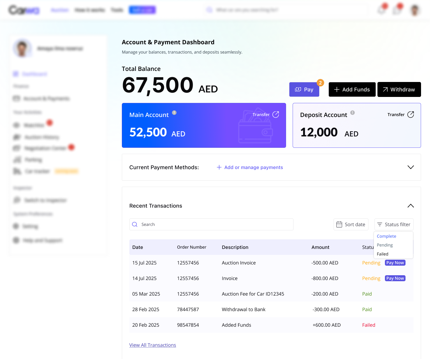 Account & Payments UI auctionux automotivedesign carwa dashboardinspiration fintechux formdesign interactiondesign motion graphics productdesign uiux uxstates