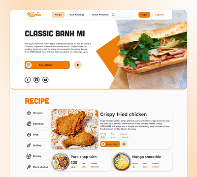 MetaNoia: Recipe & Video Hub cooking food foodtech recipe ui ux webdesign