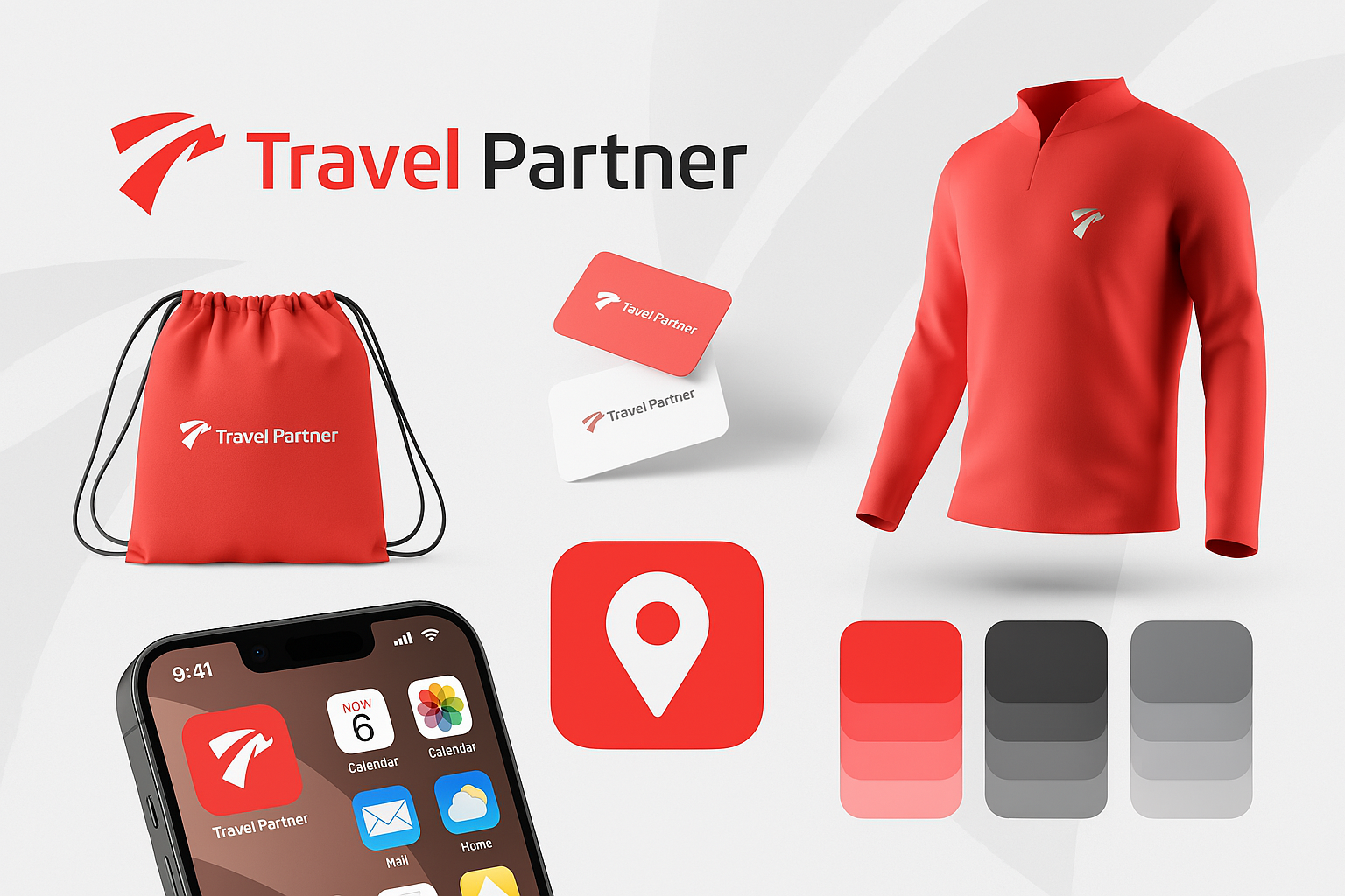 Travel Partner Branding Showcase appicon branding businesscards drawstringbag logo marketing shirtdesign travelpartner visualidentity